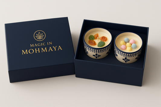 Premium doctor-curated Ayurvedic ceramic candle set - Eco-conscious soy & beeswax aromatherapy duo for gifting by Magic in Mohmaya