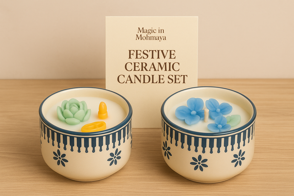 Premium Festive Ceramic Candle Set - 2 Soy & Beeswax Candles for Aromatherapy & Gifting