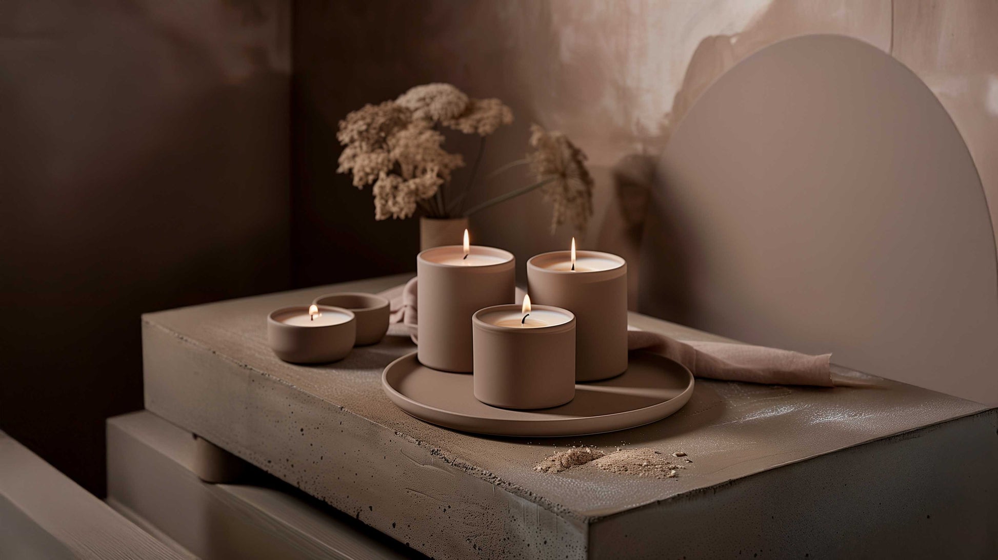 Mini succulent candle in lifestyle wellness setting with warm ambient lighting