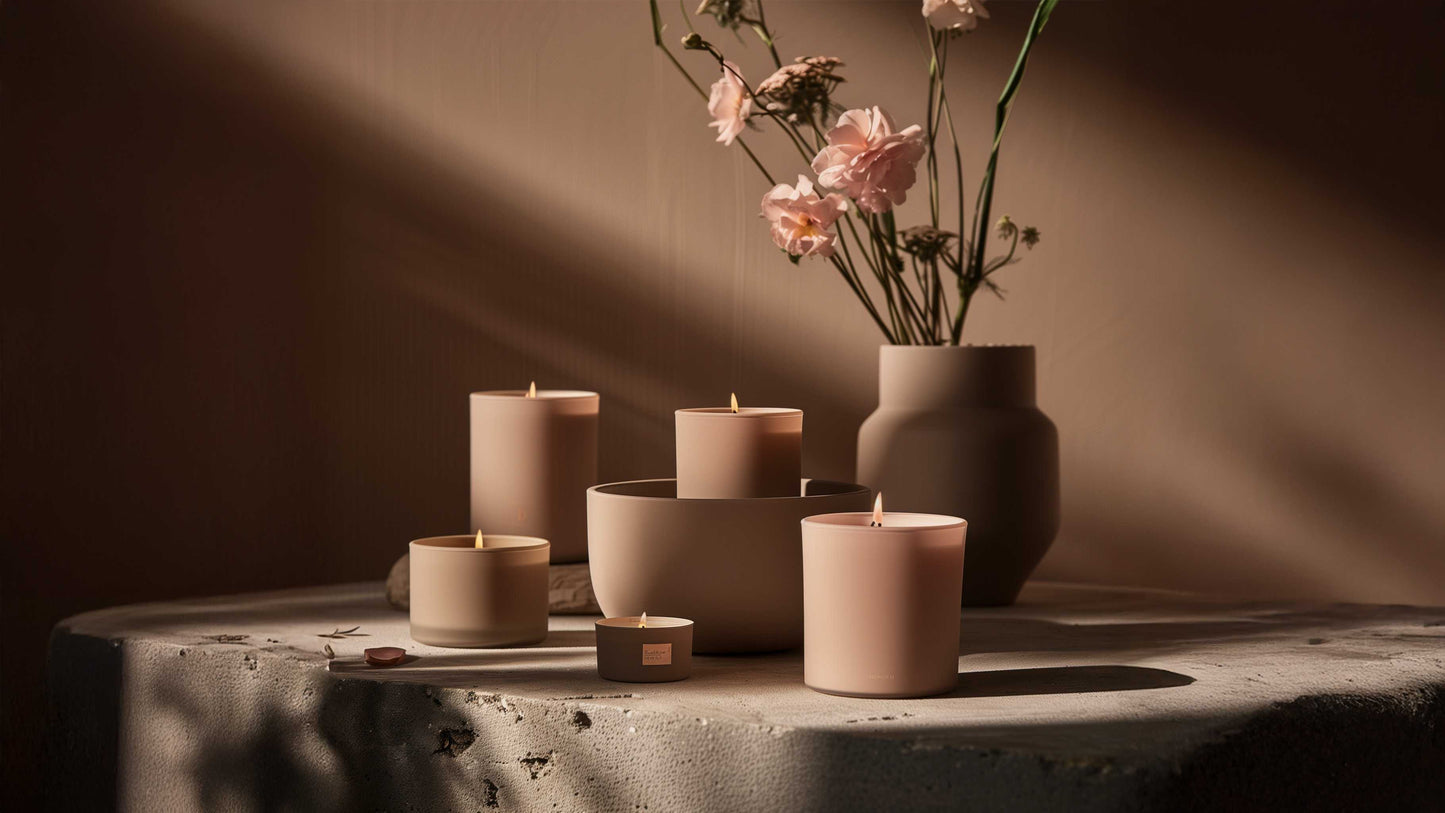 Organic succulent candle collection in premium lifestyle setting